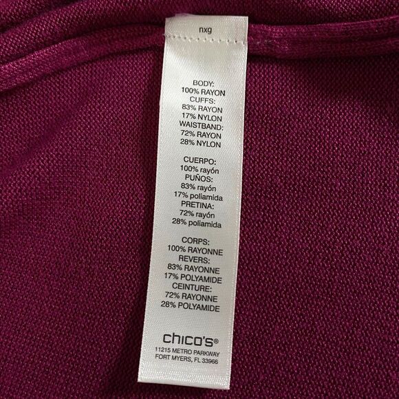 Chicos Semi Sheer Long Cardigan Sweater Womens Size 2 (XL) Burgundy Open Front - Picture 8 of 14